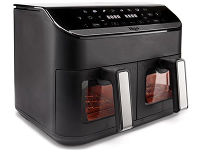 Higo FA-81 Friggitrice ad Aria con Doppio Cestello 4,5 + 4,5 Litri 2400 Watt (Nero - Argento)