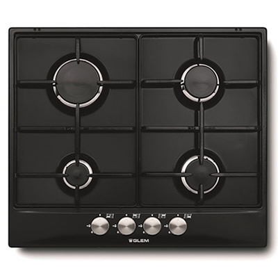 Glem Gas GT64BK Piano Cottura a Gas 4 Fornelli 60 cm (Nero)