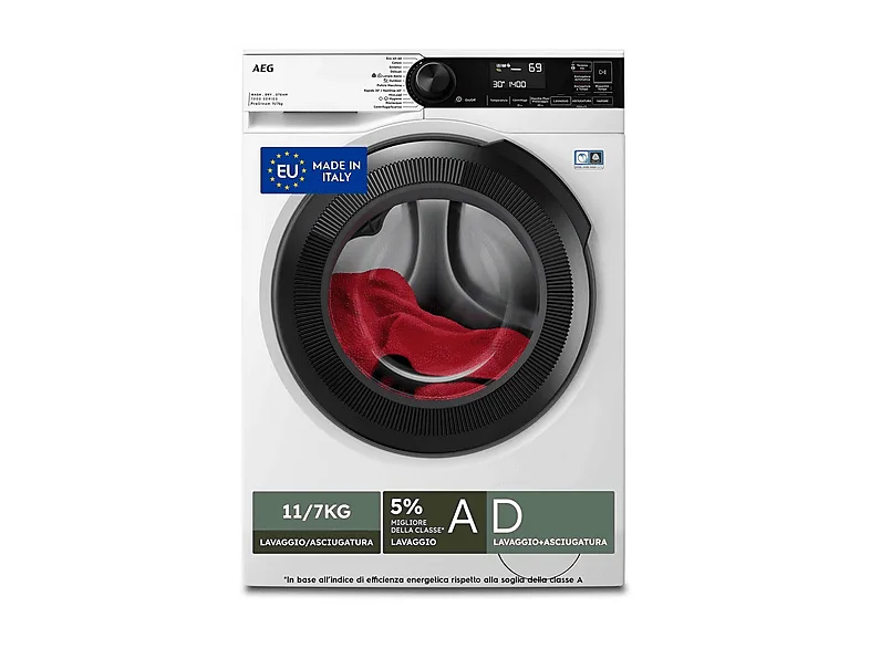 AEG LWR7D1174B Lavasciuga 11 KG 1400 Giri/min Classe D (Bianco - Nero)
