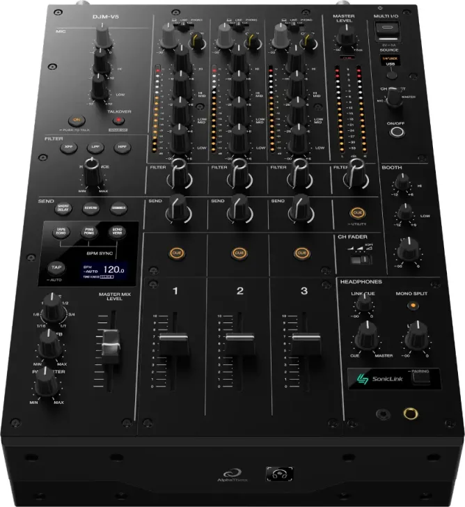 AlphaTheta DJM-V5 Mixer Dj Professionale A 3 Canali Con Un Equalizzatore, 4 Band, Filtri, Send Fx