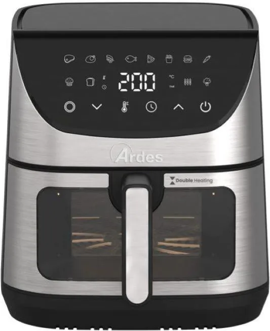 ARDES FRIGGISANA SUPREME 8L DOPPIA RESISTENZA FRIGGITRICE AD ARIA, capacità 8 l, Max potenza 1600 W, 12 programmi, da 80 °C a 200 °C, Nero / Silver
