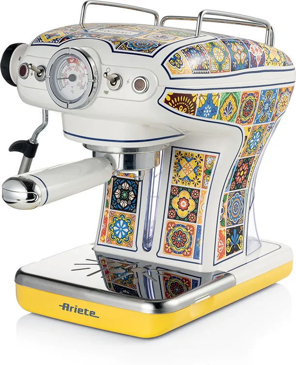 Ariete 1389 Macchina da caffè Positano, 850W, Capacità serbatoio 0,9L, Filtro 1⁄2 tazze, Vassoio raccogli goccia, Cappuccinatore
