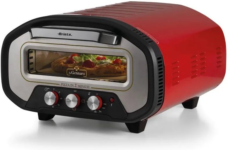 Ariete 3901 Da Gennaro, Forno per pizza, 2200W, Temperatura 430°C, 2 minuti di cottura, Pietra refrattaria, Rosso