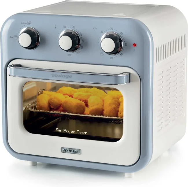 Ariete 4632 Friggitrice ad aria e forno Vintage, 1400W, 2in1, Capacità 16L, Accessori inclusi, Timer 60 minuti, Doppio vetro, Celeste