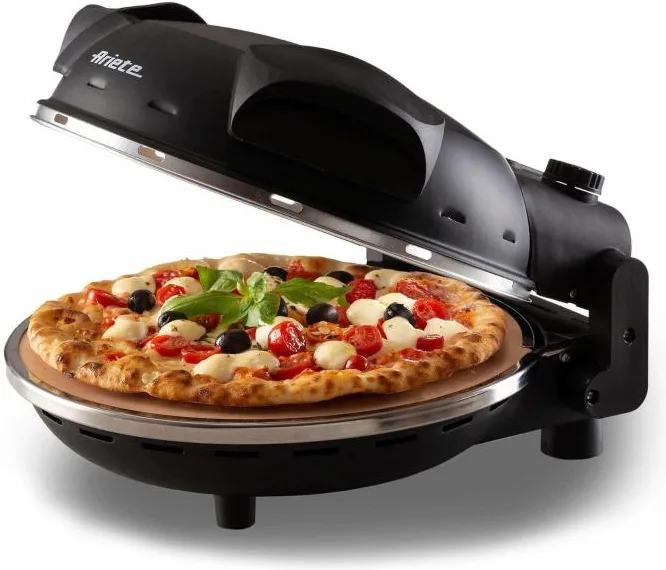 Ariete 917 Forno Pizza - Pizza in 4 minuti - Piastra in pietra refrattaria con trattamento antiaderente - Temperatura max 400° - 1200 Watt - Timer 30’ - Nero