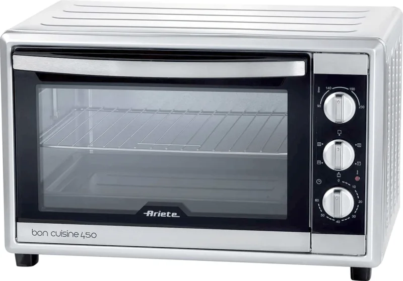 Ariete 986 Forno Elettrico Ventilato con Girarrosto 45 litri - Bon Cuisine 450 - Doppio vetro - Temperatura max 230° - 1800 Watt - Acciaio Inox