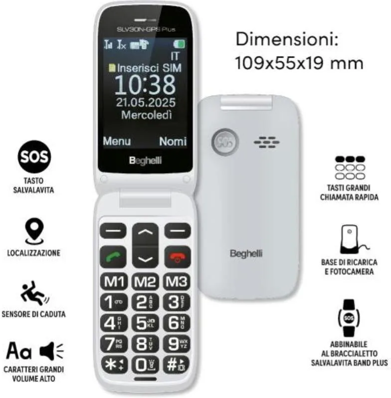 Beghelli 9201N cellulare 7,11 cm (2.8'') 100 g Argento Telefono per anziani