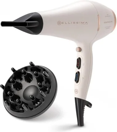 Bellissima Imetec - Asciugacapelli Keratin Gloss, Ceramica e Cheratina, 2300W, Ioni Anticrespo, Capelli Luminosi e Setosi, Concentratore e Diffusore