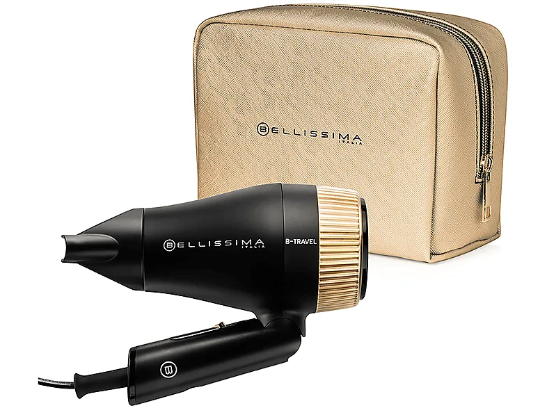 Bellissima Imetec B-Travel Asciugacapelli da viaggio, portatile e compatto, 1400 W, manico pieghevole, doppio voltaggio, concentratore di precisione, 2 c