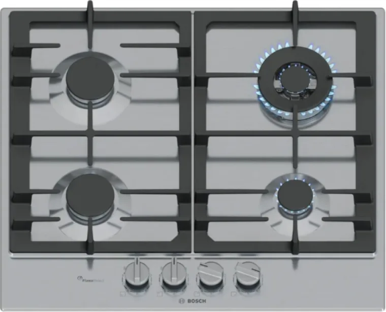Bosch PCH6A5I90 Piano Cottura a Gas 4 Fuochi 60 cm (Acciaio Inox)
