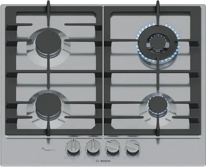 Bosch PCH6A5I95 Piano Cottura a Gas 4 Fuochi 58 cm (Acciaio Inox)