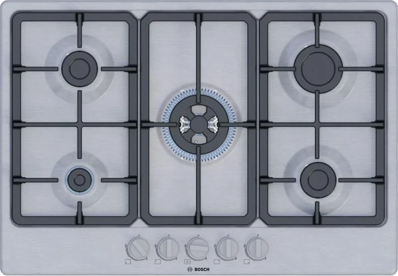 Bosch PGQ7B5K90 Piano Cottura a Gas 5 Fuochi 75 cm (Acciaio Inox)