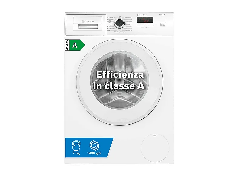 Bosch WGE0241H Lavatrice Carica Frontale 7 KG 1400 Giri/min Classe A (Bianco)