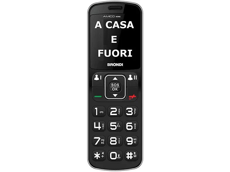 Brondi 10276070 Amico Home Cellulare per Anziani Display 1.77'' Tasti Grandi Tasto SOS Dual SIM Volume Alto colore Nero