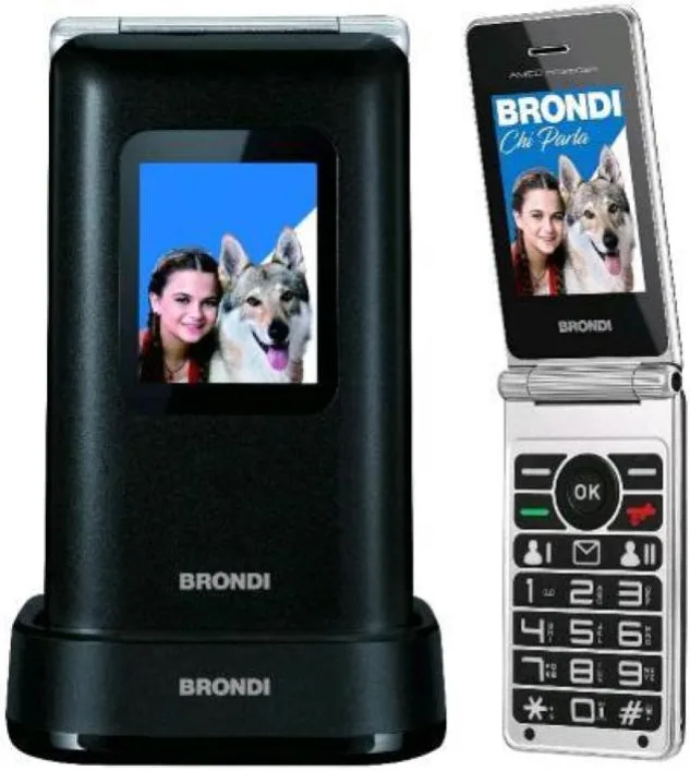 Brondi AMICO PREZIOSO Telefono Cellulare a Conchiglia Dual SIM 2G Display 1.77'' Tasto SOS Fotocamera 1.3 MP colore Nero Metallico