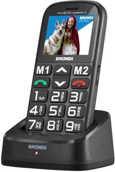 Brondi AMICO UNICO+ Telefono Cellulare Dual SIM Tasto SOS Grandi Tasti Display 2'' Radio FM Torcia colore Nero