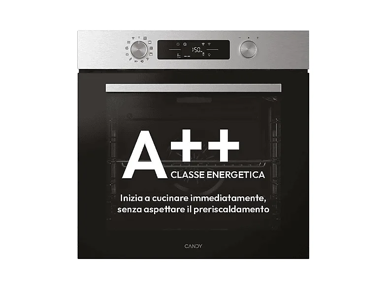 CANDY CA6 N5B3EYTX Bake 800 Forno da incasso elettrico multifunzione 78 L Classe A++ con cottura a vapore Wi-Fi (59.5x59.5x56.8 cm) colore Nero Acciaio Inox