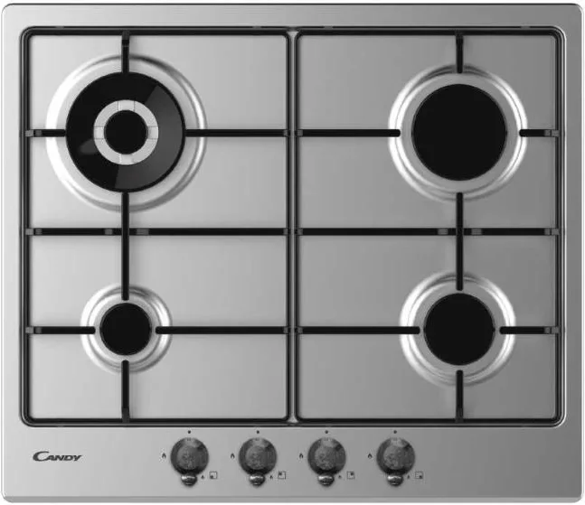 Candy CHW6BR4WTX Piano Cottura a Gas 4 Fuochi 60 cm (Acciaio Inox)