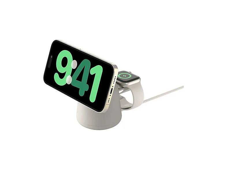 Caricabatterie Magsafe BELKIN BoostCharge Pro stazione di ricarica wireless 2 in 1 con Qi2 da 15w per iPhone e Apple Watch, Sabbia