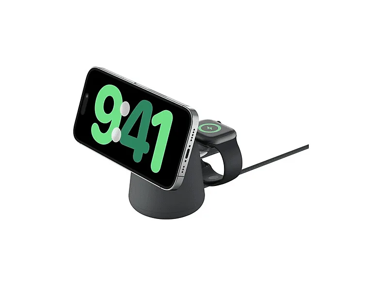 Caricabatterie Magsafe BELKIN BoostCharge Pro stazione di ricarica wireless 2 in 1 con Qi2 da 15w per iPhone e Apple Watch, Carbone