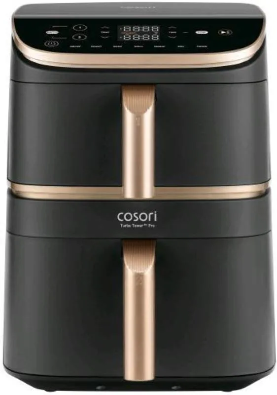 Cosori turbo tower pro friggitrice ad aria 10.8 lt 2630w doppio cestello tecnologia dual blaze 7 funzioni in 1 nero oro