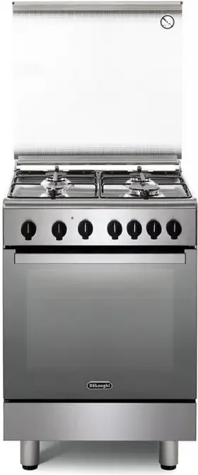 De'Longhi DGX 64 LSG Cucina a Gas 4 Fuochi 60 cm Forno a Gas Statico 71 L Grill Elettrico Valvola Sicurezza Classe A (87x60x60 cm) colore Inox