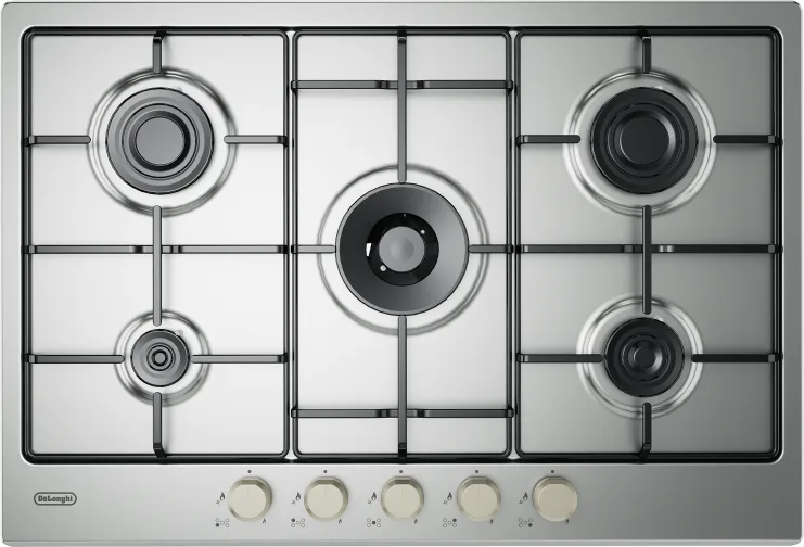De longhi piano cottura a gas ylg 75 f 5 fuochi 75 cm acciaio inox griglie smaltate