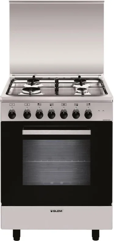 GLEM GAS Cucina Elettrica A654MI6 4 Fuochi Gas Forno Elettrico Classe A Dimensioni 60x50 Colore Inox Serie Alpha