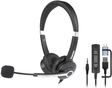 Hamlet HHEADM-UJX Cuffie Business USB-A USB-C e Jack Audio