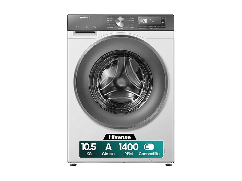 HISENSE WF3S1043BW7 LAVATRICE, Caricamento frontale, 10,5 kg, 19 programmi, Profondità 61 cm, Giri 1400 rpm, livello rumorosità centrifuga 72 dB(A), Classe A