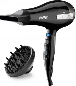 Imetec 11976 K7 2000 Asciugacapelli 2200 W Ionico 2 velocita' 3 temperature Diffusore Professionale Concentratore colore Nero