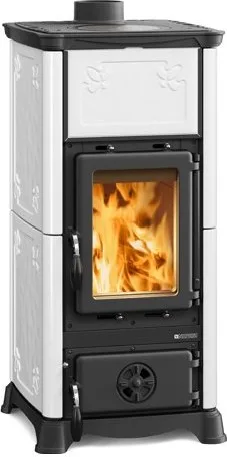 La Nordica 7112603 Emiliana Stufa a legna Potenza 6,5 kW Classe A+ Rivestimento in maiolica bianca (95x45x49 cm) colore Bianco