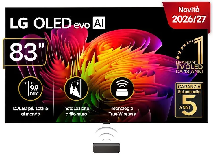 LG OLED evo AI Wallpaper TV 83'' W6 OLED83W69LA, 4K, spessore 9,9mm, True Wireless, Staffe filo muro SMART TV 2026