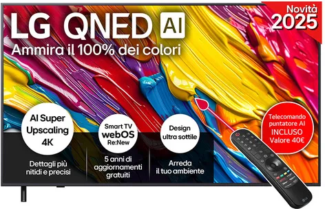 LG QNED AI 65QNED82A6B TV Serie QNED82 65'' 4K, α7 Gen8, HDR10, 20W, 3 HDMI con Game Optimizer, Smart TV WebOS 25