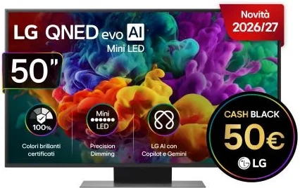 LG QNED evo AI MiniLED 50'' Serie QNED87B 50QNED87B6A, 4K, Dolby Vision, Processore α8 Gen3, VRR 144Hz, SMART TV 2026