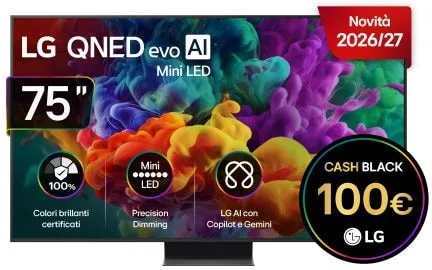 LG QNED evo AI MiniLED 75'' Serie QNED87B 75QNED87B6A, 4K, Dolby Vision, Processore α8 Gen3, VRR 144Hz, SMART TV 2026