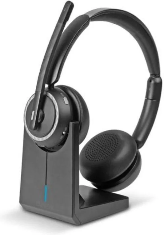 Lindy L118 Cuffia Wireless da Ufficio Bluetooth 5.2 USB tipo-C Microfono a Asta 25h Autonomia Base di Ricarica colore Nero