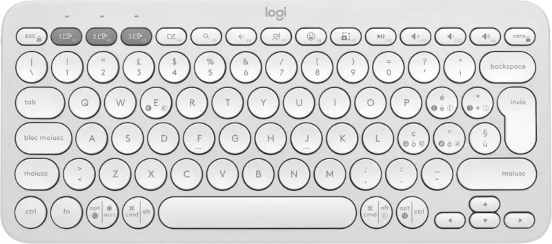 Logitech K380S Pebble Keys 2 Tastiera Wireless Bluetooth QWERTY Italiano Compatta Silenziosa Multi-dispositivo colore Bianco