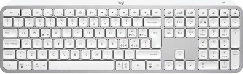 Logitech mx keys s tastiera wireless bluetooth profilo basso tasti programmabili layout italiano qwerty usb-c grigio chiaro