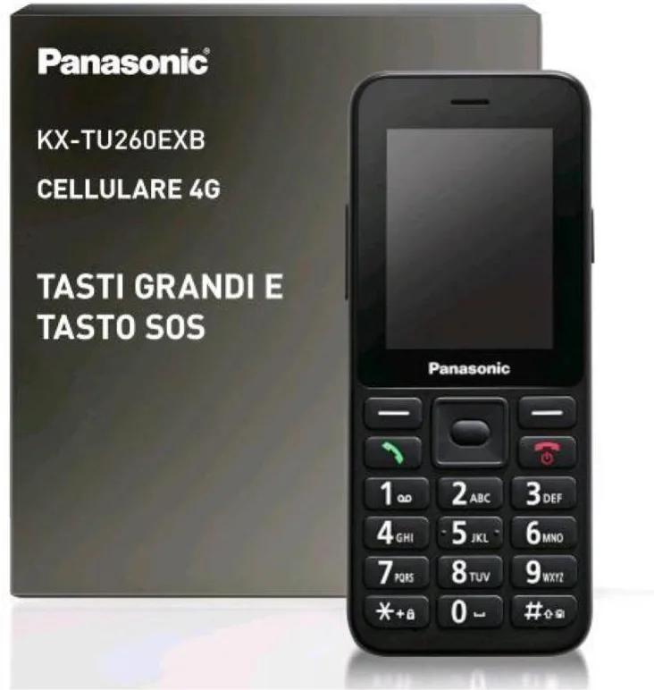 Panasonic KX-TU260EXB Telefono Cellulare per Anziani 4G Schermo 2.4'' Tasto SOS IP44 USB-C Batteria 1500 mAh colore Nero