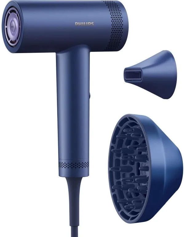 Philips bhd839/10 phon asciugacapelli 1400w 3 velocita` 7 regolazioni di calore funzione ionica con diffusore e concentratore blu