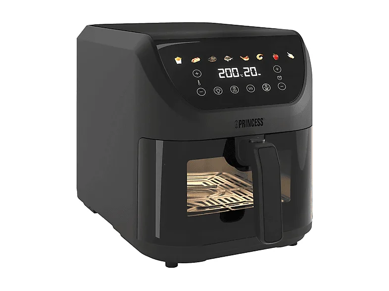 PRINCESS 182476 Aerofryer SlimFry FRIGGITRICE AD ARIA, capacità 8 l, Max potenza 2000 W, Nero / Plastica