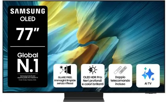 Samsung OLED AI TV 77'' QE77S95FATXZT 4K, Processore NQ4 AI Gen3, 4K AI Upscaling Pro, Glare Free, OLED HDR Pro, Dolby Atmos & OTS+, Infinity One Design