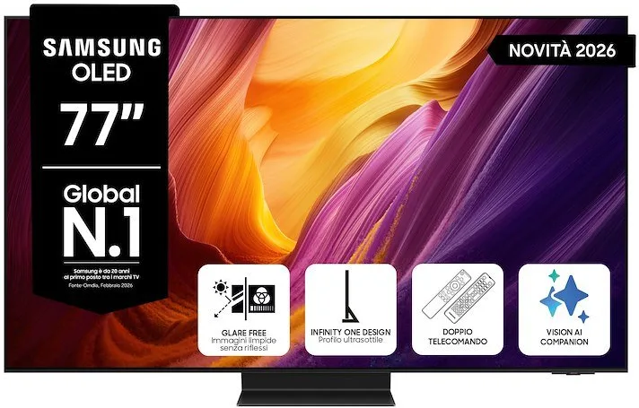 Samsung OLED AI TV 77'' QE77S95HFTXZT 4K, Processore NQ4 AI Gen3, 4K AI Upscaling Pro, Glare Free, OLED HDR Pro, Motion Xcelerator 165Hz, Dolby Atmos & O