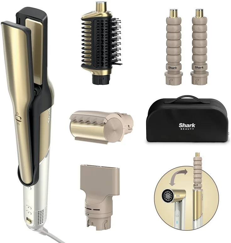 Shark Glam Styler e Asciugacapelli Set 5-in-1. Sistema multi-styler che combina tecnologia ad aria e ceramica per asciugare, lisciare, modellare e defini