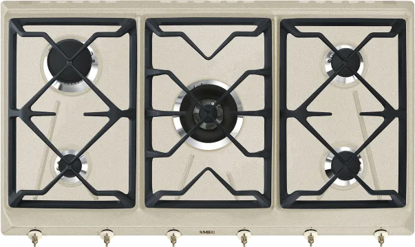 SMEG SRV896AVOGH2 PIANO COTTURA GAS, 5 zone di cottura, dimensioni: L 88,5 cm, P 50 piano in Smaltato, Avena