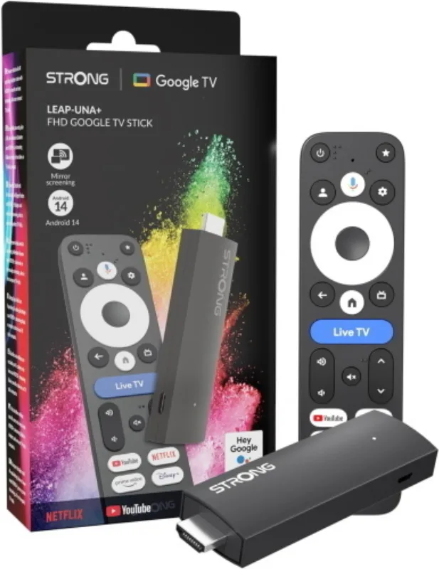 Strong LEAP-UNA+ TV Stick Google TV Android 14 FHD HDR10+ 8 GB Wi-Fi 5 Bluetooth 5.0 colore Nero