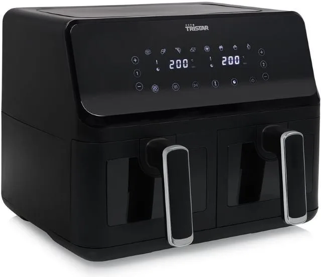Tristar fr-9040 - friggitrice ad aria 8 l, 2700 w, 8 programmi preimpostati, display lcd, tecnologia a doppio cestello, nero