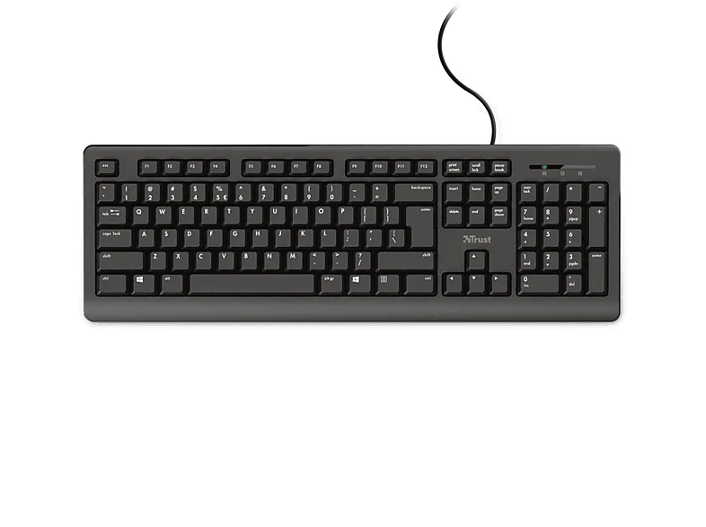 Trust 23882 Primo Tastiera per PC Full Size USB Cablata QWERTY Layout Italiano Tasti Silenziosi Resistente ai Liquidi 104 Tasti colore Nero