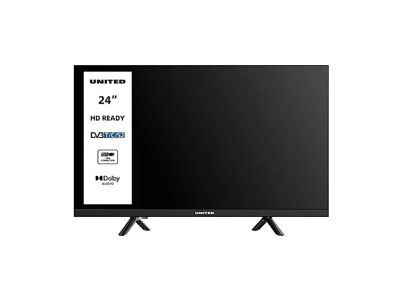 United UNLED24M10 TV 24'' HD, Triplo tuner DVBT2/C/S2 HEVC MAIN10, Dolby Audio, Parental Control